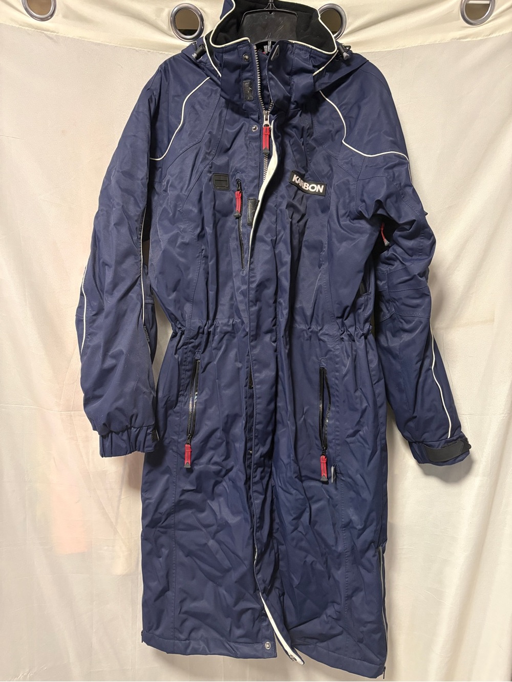 Karbon Navy Nylon Poly Filled Long Jacket Size XS